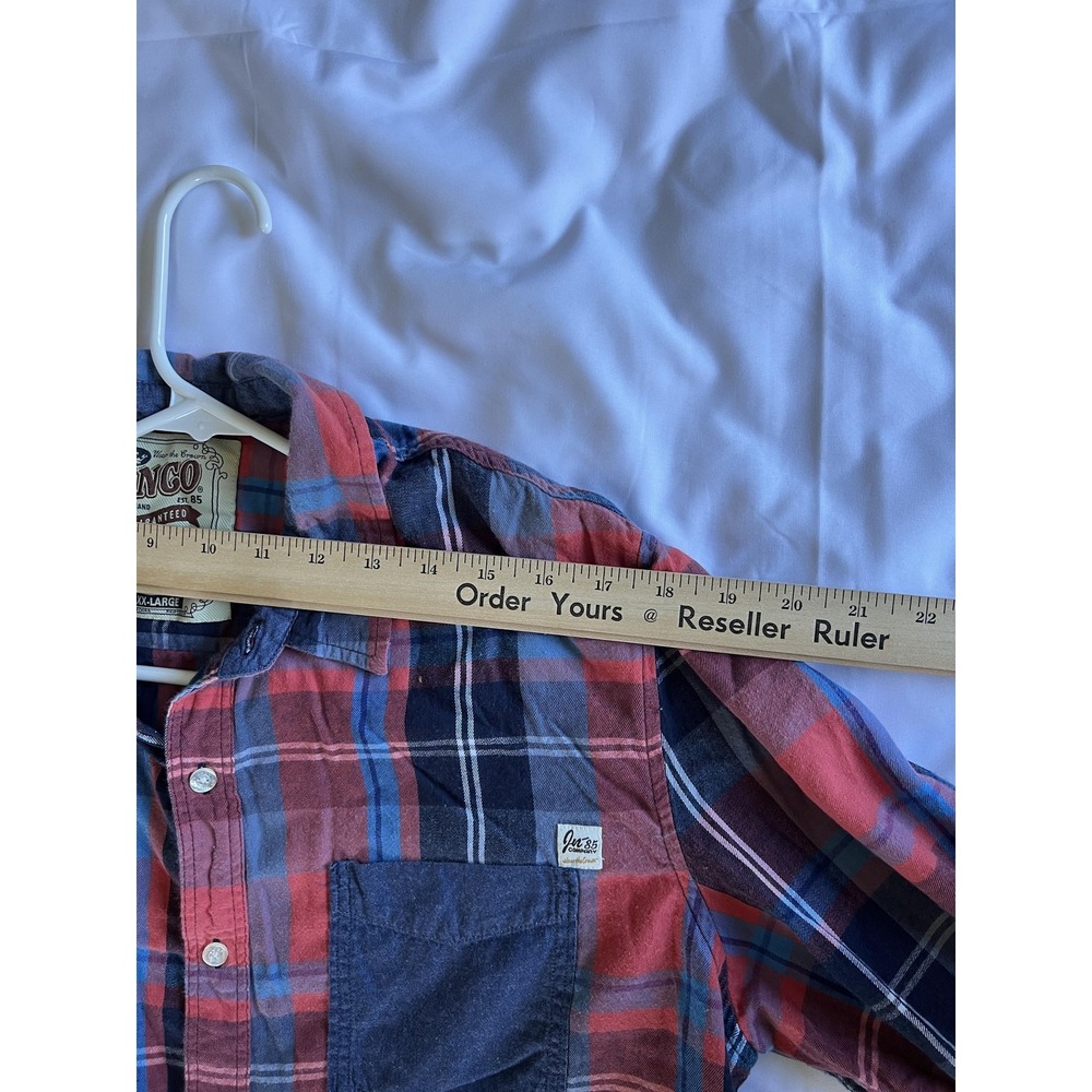 JNCO Shirt Mens 2XL Blue Red Plaid Button Down Flannel Soft Cotton Pocket Casual - Picture 8 of 11